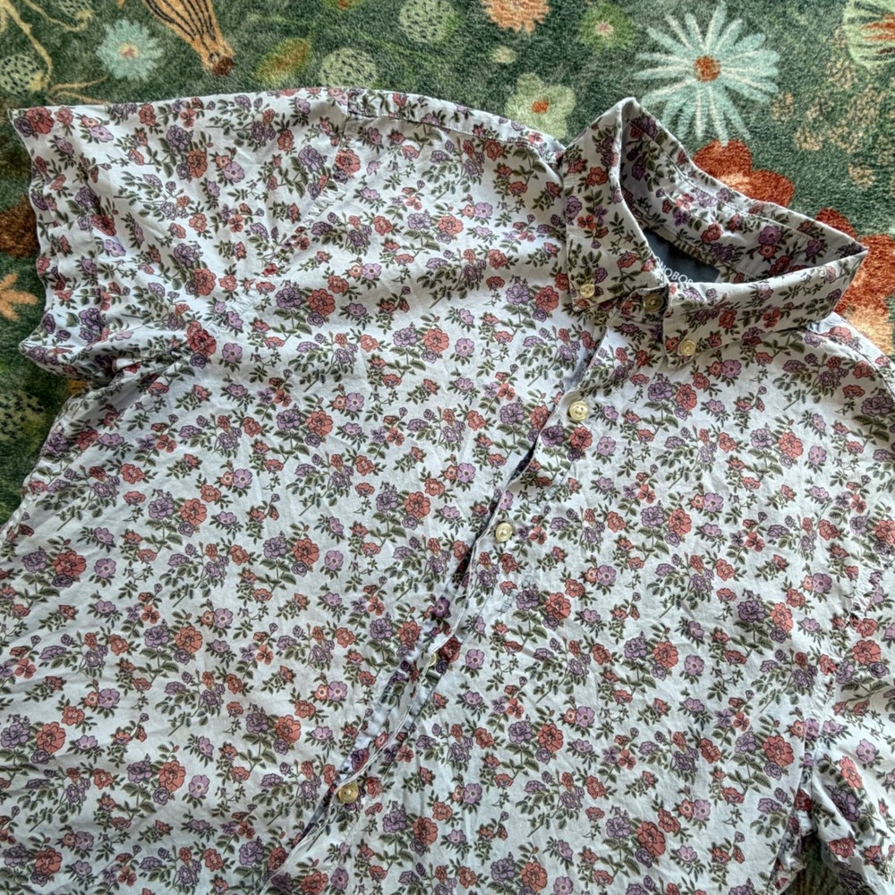Bonobos Mens Floral Short Sleeve Button Down Shirt Standard Fit Purple Pink M